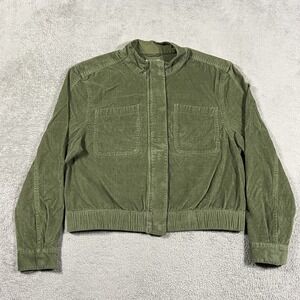 Pact Corduroy Bomber Jacket Womens Large Green Full Zip Snap Buttons